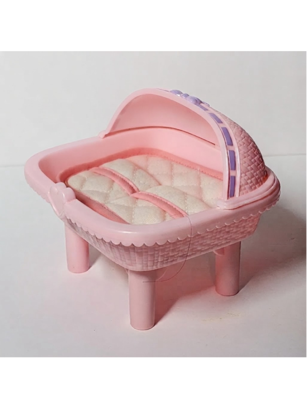 Vintage 93 Playskool Dollhouse Pink Bassinette Cradle & Twin Mattress Pad Insert